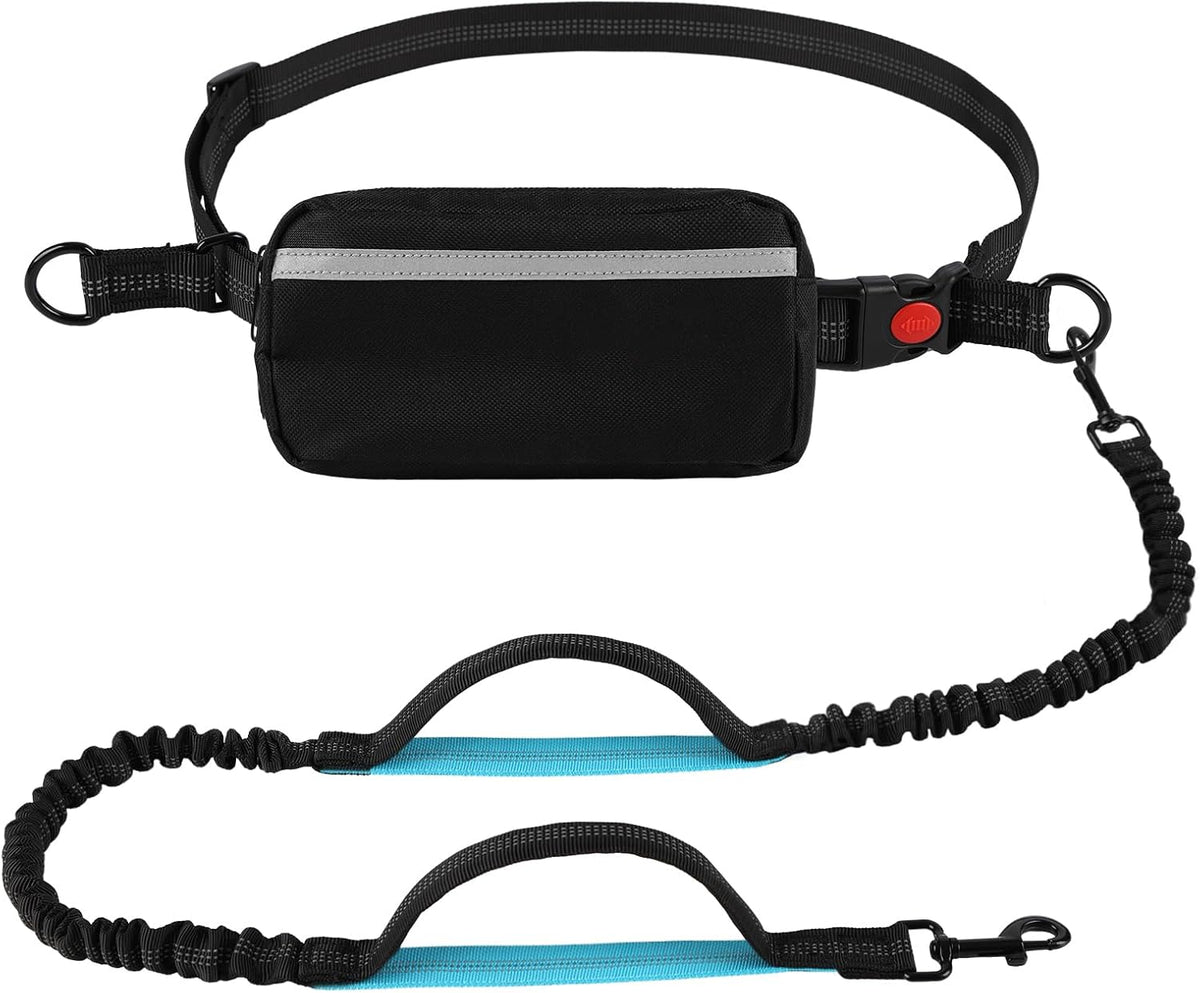 Hands-Free Dog Leash, Large (25-120 Lbs), Black | Zippered Storage Pouch, Double Padded Handles, Heavy-Duty Bungee Cord, Ideal for Walking, Jogging & Running