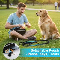Hands-Free Dog Leash, Large (25-120 Lbs), Black | Zippered Storage Pouch, Double Padded Handles, Heavy-Duty Bungee Cord, Ideal for Walking, Jogging & Running